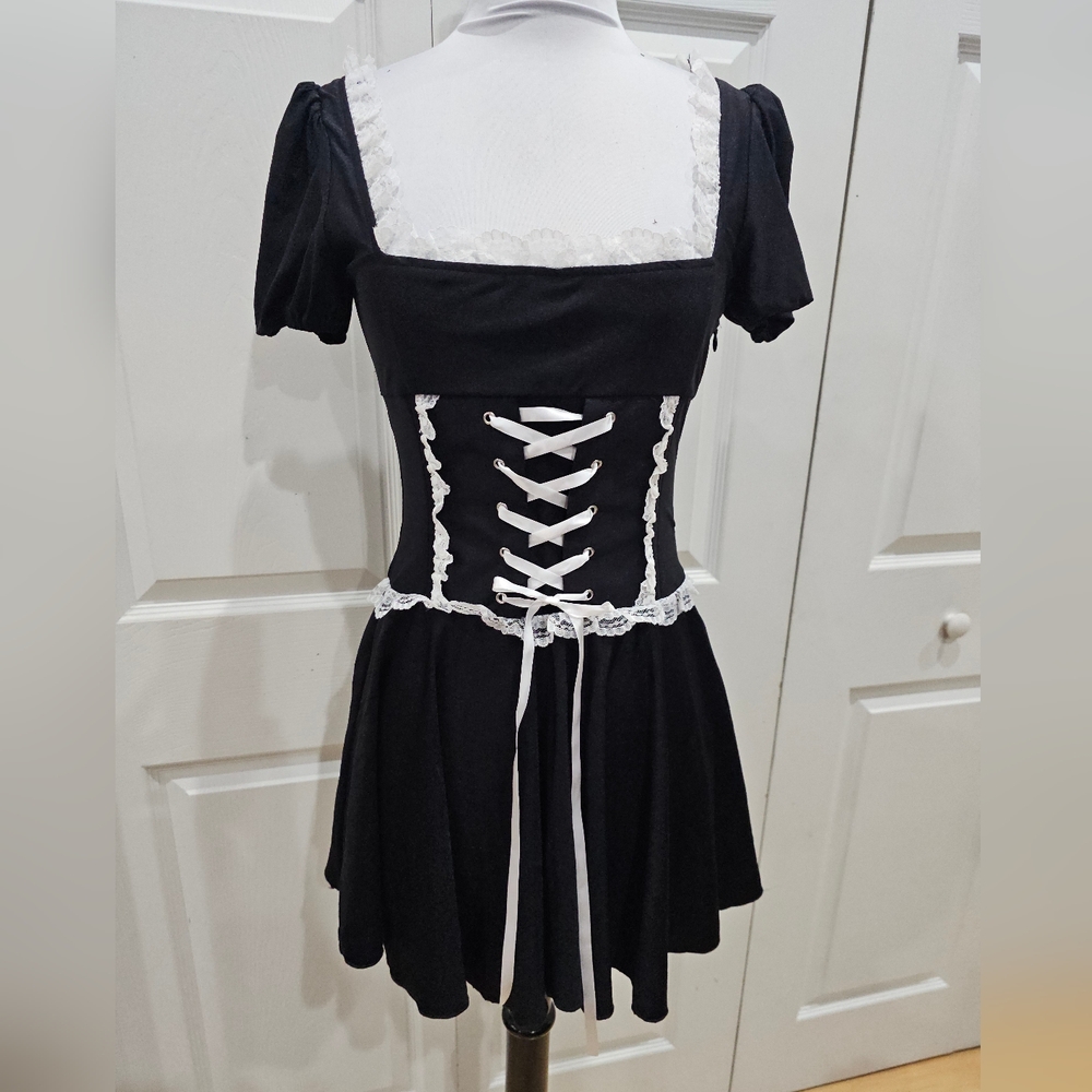 Vintage Dolls Kill Black & White Lace up Dream Of Romance Babydoll Dress S